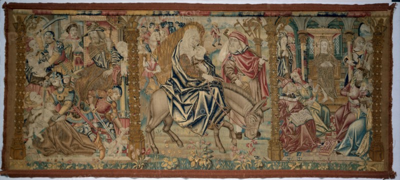 Altar Frontal: Scenes from the Childhood of Christ, c. 1500. France and South Netherlands, 16th century. Wool, silk, gold thread; tapestry weave; overall: 107.3 x 240 cm (42 1/4 x 94 1/2 in.).