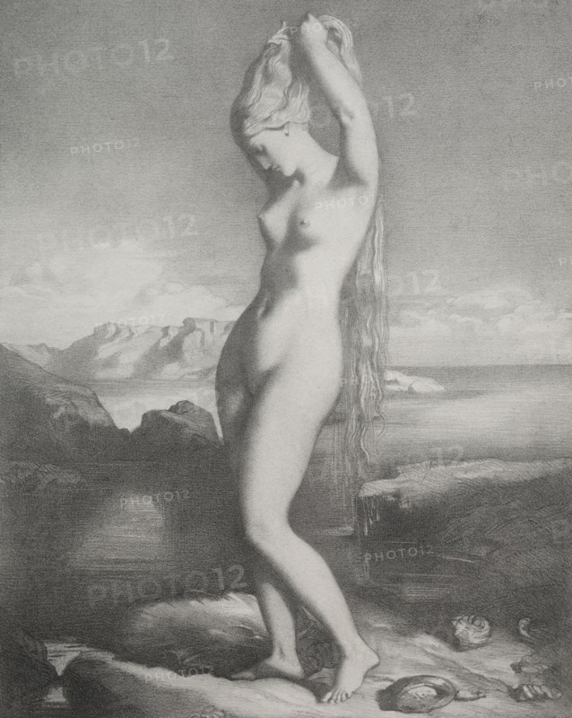 Venus Anadyomène, 1839. Théodore Chassériau (French, 1819-1856). Lithograph; sheet: 44.5 x 31.3 cm (17 1/2 x 12 5/16 in.); image: 28.4 x 22.7 cm (11 3/16 x 8 15/16 in.)