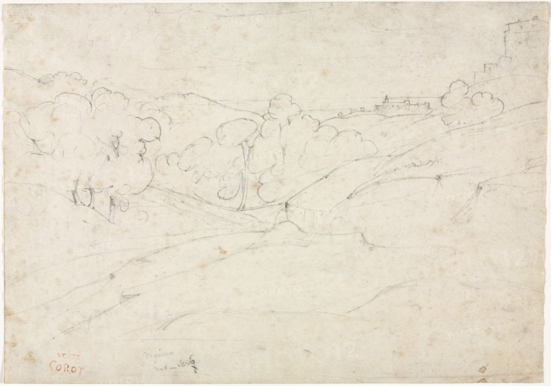 View of Marino (recto), 1827. Jean Baptiste Camille Corot (French, 1796-1875). Graphite; sheet: 20.2 x 28.8 cm (7 15/16 x 11 5/16 in.).