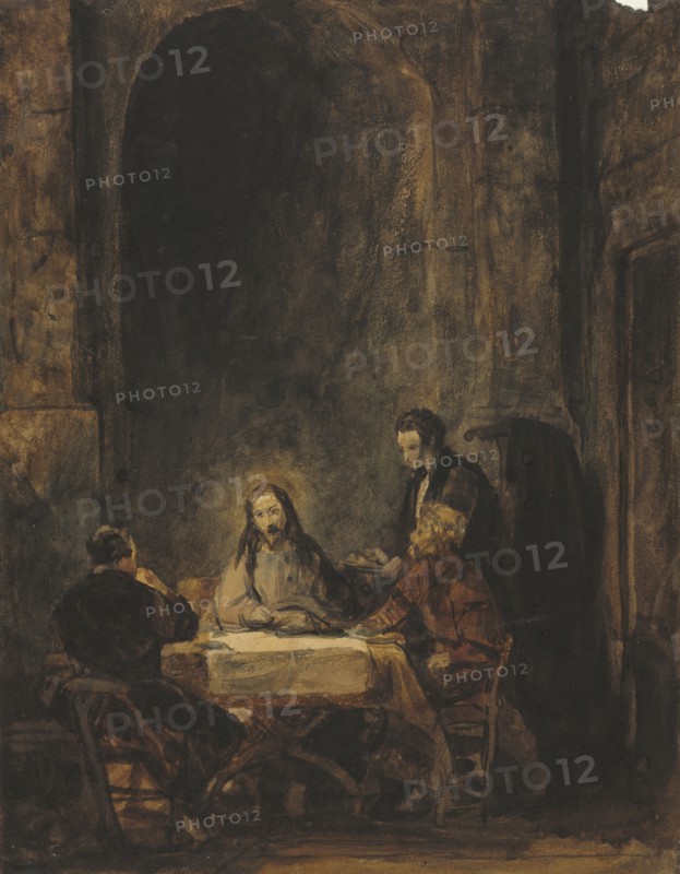 Christ at Emmaus. Attributed to Benjamin West (American, 1738-1820), after Rembrandt van Rijn (Dutch, 1606-1669). Watercolor;