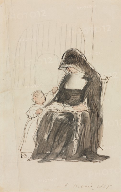 Nun Reading to a Child, 1835. David Wilkie (British, 1785-1841). Pen and ink over graphite; sheet: 14.5 x 9.5 cm (5 11/16 x 3 3/4 in.).