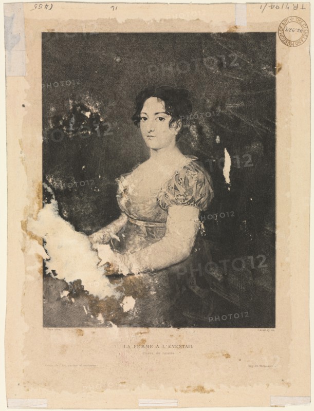 La femme à l'éventail, after Goya (verso), 1900. Alexander Claude Louis Lavalley (French, 1862-1927). Intaglio print (photo gravure?); sheet: 24.9 x 19.6 cm (9 13/16 x 7 11/16 in.); image: 18.9 x 14.9 cm (7 7/16 x 5 7/8 in.).