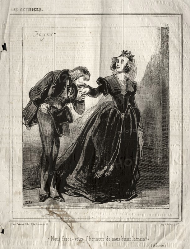 Les Actrices:  Nous ferez-vous l'hommeur de nous baiser le main?, 1843. Paul Gavarni (French, 1804-1866). Lithograph