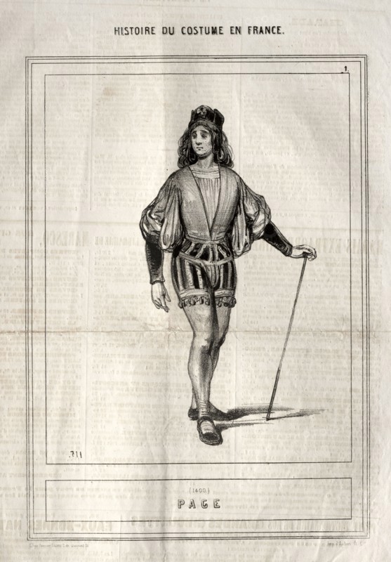 Historique du Costume en France: Page, 1843. Paul Gavarni (French, 1804-1866). Lithograph