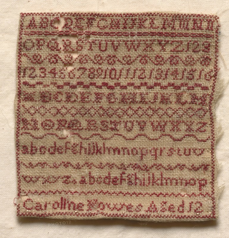 Sampler, 1800s. England, 19th century. Embroidery; wool on woolen canvas; overall: 6.7 x 6.4 cm (2 5/8 x 2 1/2 in.).