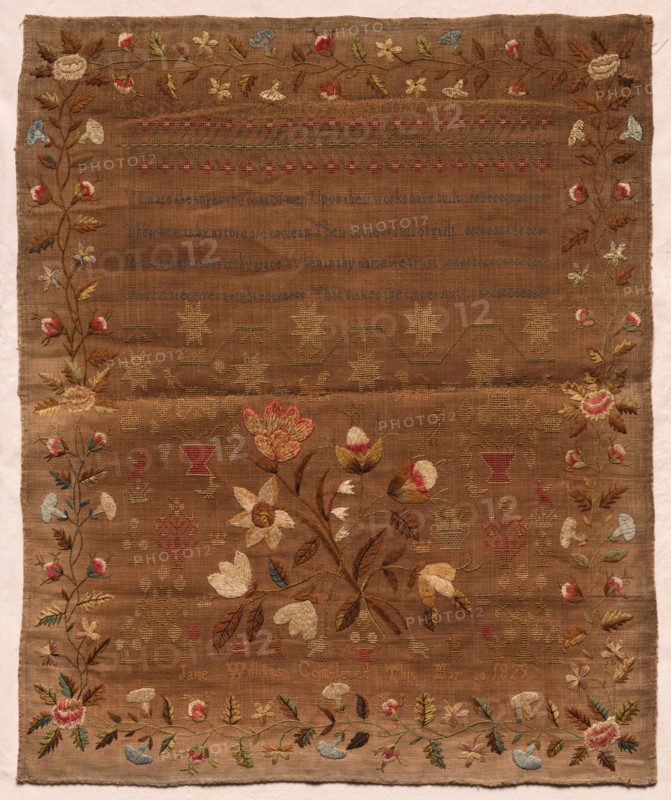 Sampler, 1829. England, 19th century. Embroidery: silk on linen tabby ground; overall: 45.4 x 37.2 cm (17 7/8 x 14 5/8 in.)