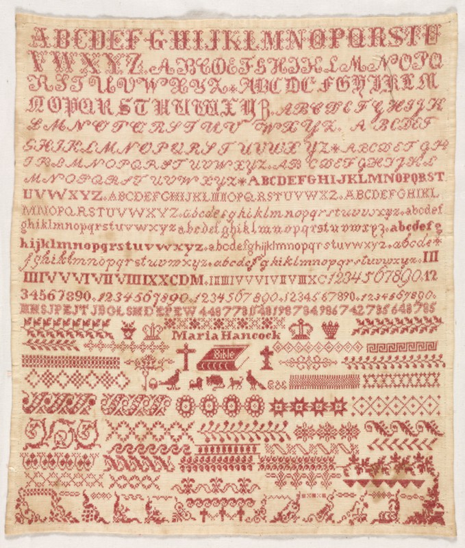 Sampler, 1800s. England, 19th century. Embroidery; cotton on cotton; overall: 30.5 x 26.1 cm (12 x 10 1/4 in.)