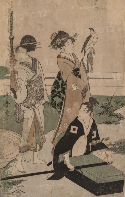 Daimio and his Retinue Crossing a Stream in Plain Near Fuji, 1753-1806. Kitagawa Utamaro (Japanese, 1753?-1806). Color woodblock print; sheet: 38.4 x 24.8 cm (15 1/8 x 9 3/4 in.).