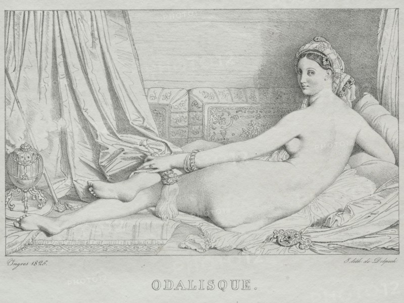 Odalisque, 1825. Jean-Auguste-Dominique Ingres (French, 1780-1867). Lithograph; sheet: 26.7 x 34.8 cm (10 1/2 x 13 11/16 in.); image: 13 x 20.9 cm (5 1/8 x 8 1/4 in.)