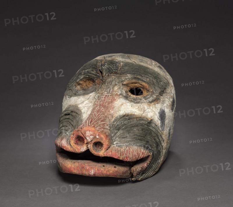 Mask, 1800s. Mexico, Paintla, 19th century. Wood; overall: 23.5 x 23.7 x 38.3 cm (9 1/4 x 9 5/16 x 15 1/16 in.)