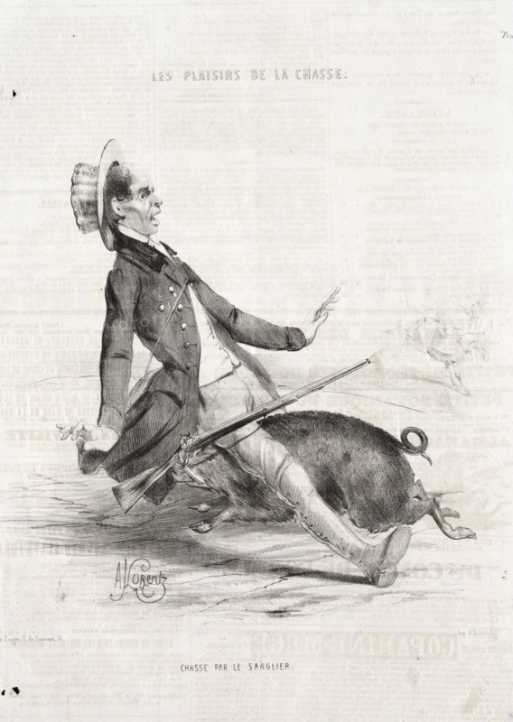 Les Plaisirs de la chasse:  Chasse par le sanglier, 1842. Alade Joseph Lorentz (French, 1813-after 1858). Lithograph