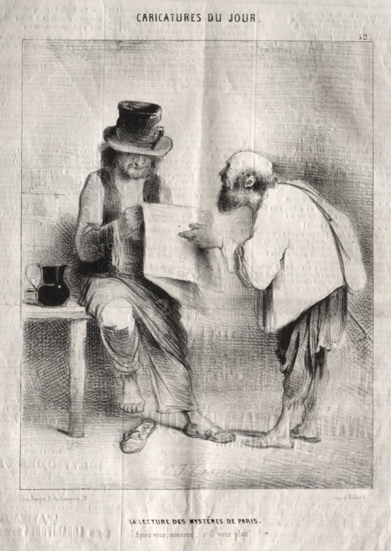 Caricatures du jour:  La Lecture des mystères de Paris. Charles Joseph Traviès de Villers (French, 1804-1859). Lithograph