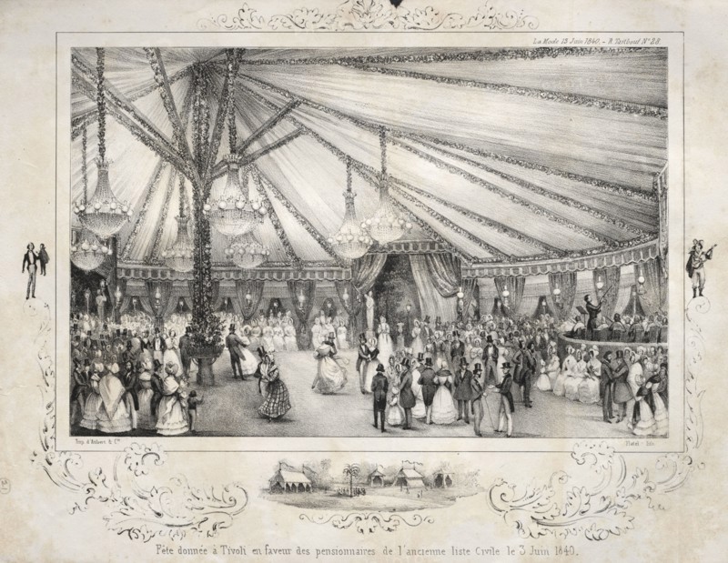 Fête donnée à Tivoli en faveur des pensionnaires de l'ancienne liste civile le 3 Juin 1840, 1840. Jules Platier (French). Lithograph