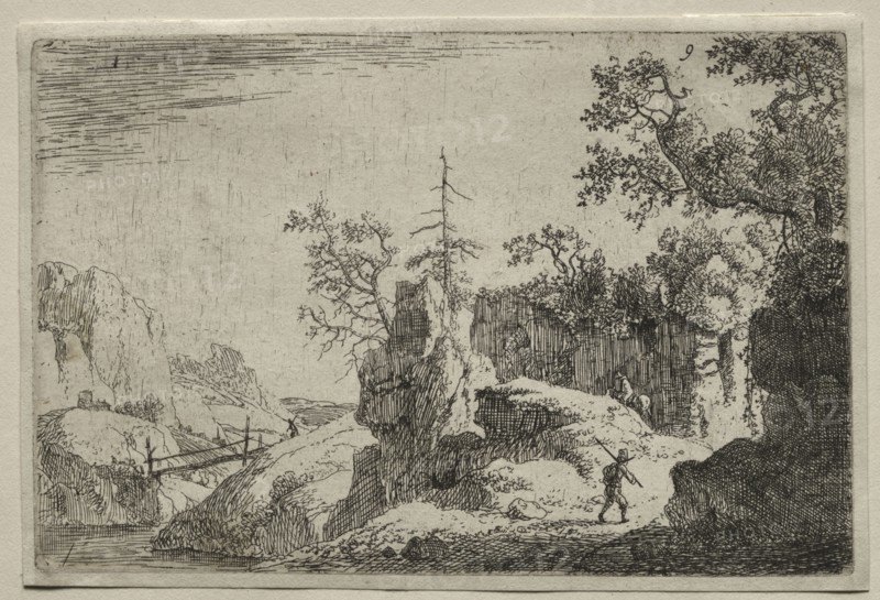 A Mountain Landscape, c. mid 17th century. Jan van Aken (Dutch). Etching and engraving; sheet: 10.1 x 15 cm (4 x 5 7/8 in.); platemark: 9.6 x 14.5 cm (3 3/4 x 5 11/16 in.).