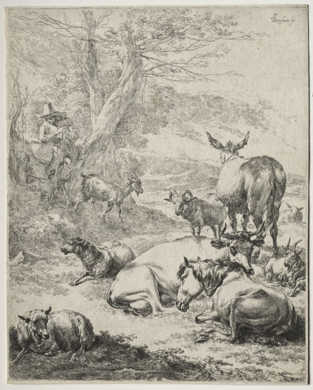 The Herd at Rest. Nicolaes Berchem (Dutch, 1620-1683). Etching