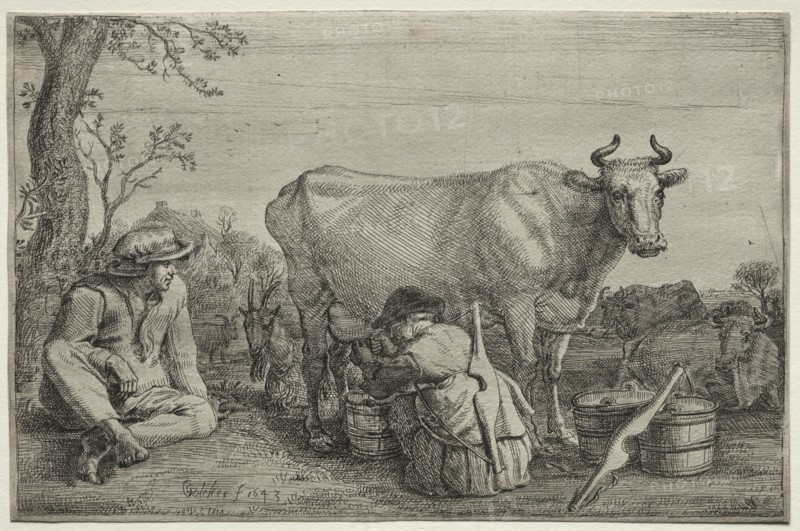 The Milkmaid, 1643. Gerrit Claesz. Bleker (Dutch, 1656). Etching with surface tone; sheet: 15.7 x 24.1 cm (6 3/16 x 9 1/2 in.)