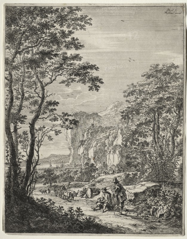 The Upright Italian Landscapes: Ox-Cart. View between Ancona and Sinigaglia. Jan Both (Dutch, c. 1618-1652), Matham. Etching; sheet: 26.3 x 20.7 cm (10 3/8 x 8 1/8 in.); platemark: 26.2 x 20.5 cm (10 5/16 x 8 1/16 in.)