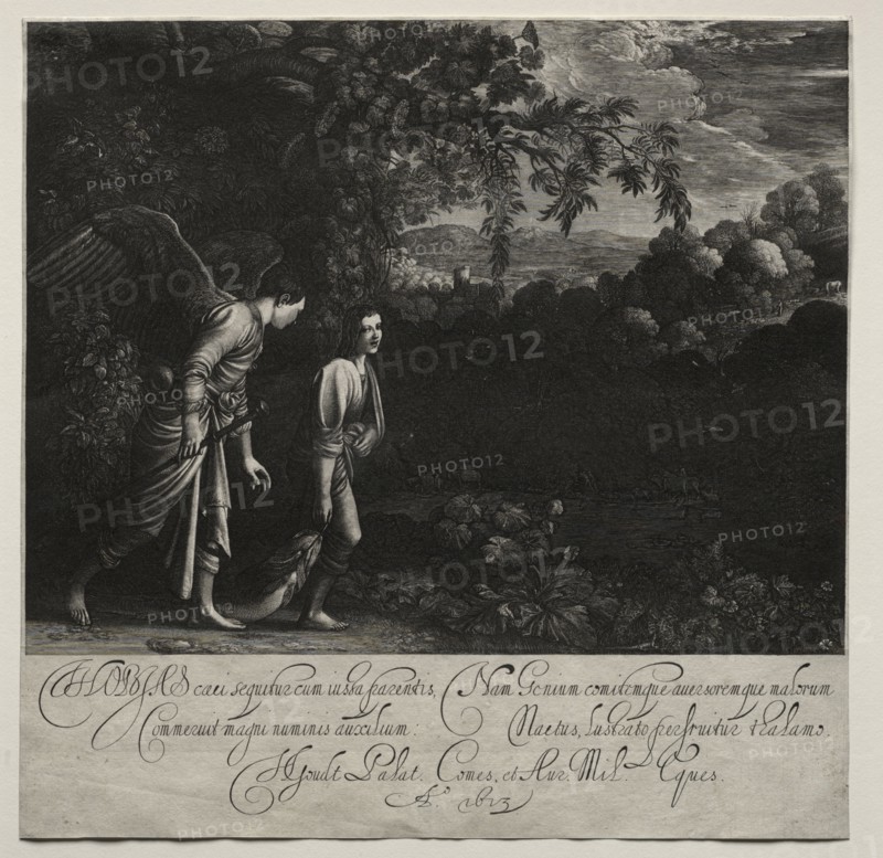 Tobias and the Angel (large plate). Hendrik Goudt (Dutch, 1585-1630). Engraving