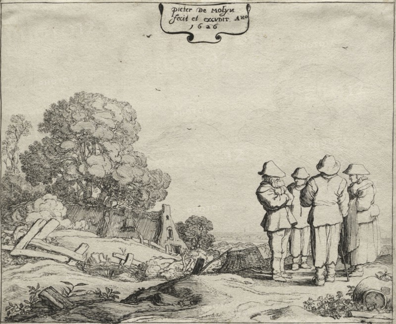 Landscape with Four Peasants Conversing, 1626. Pieter Molyn (Dutch, 1595-1661). Etching