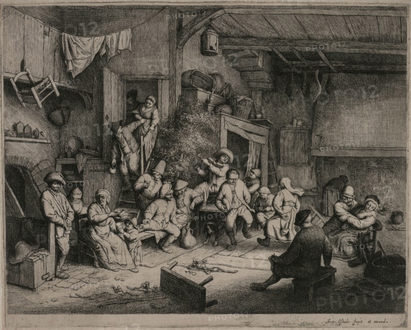 The Dance in the Inn, 1652. Adriaen van Ostade (Dutch, 1610-1684). Etching