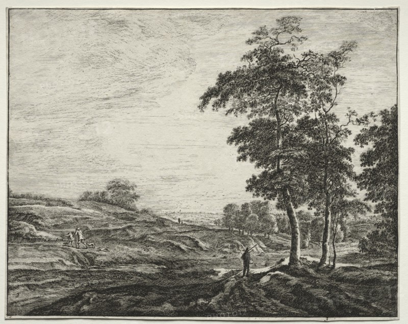 Six view in the wood of the Hague:  Peasant Seen from the Back. Roelant Roghman (Dutch, 1627-1692). Etching