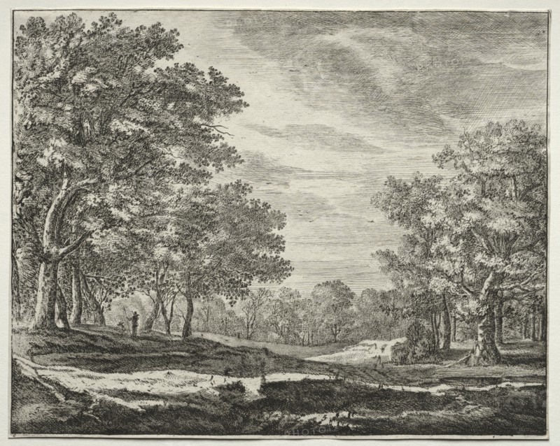 Six view in the wood of the Hague:  A Man with a Staff in His Hand. Roelant Roghman (Dutch, 1627-1692). Etching