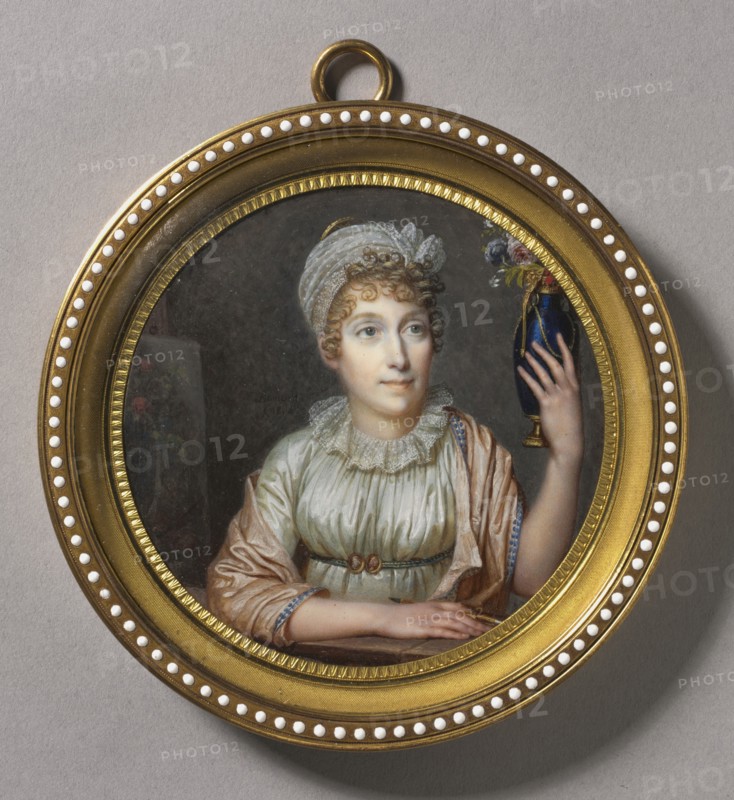 Portrait of Anne Vallayer-Coster, 1804. François Dumont (French, 1751-1831). Watercolor on ivory in a gilt metal and enamel frame; diameter: 7.6 cm (3 in.); diameter of frame: 10.2 cm (4 in.)