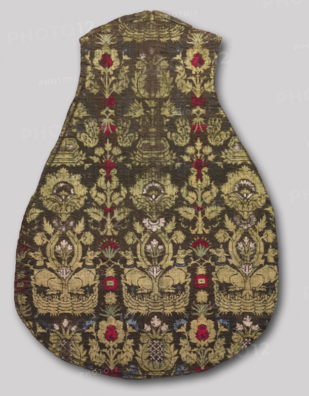 Six-Color Chasuble Front with Animal Pattern, 1415-25. Italy. Silk, polychrome velvet with cut pile; overall: 80 x 57.2 cm (31 1/2 x 22 1/2 in.).