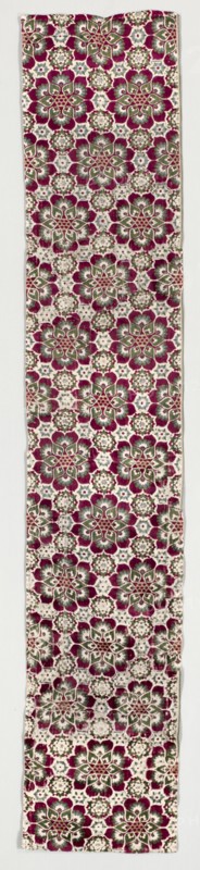 Four-color Velvet with Medici Armorial in Rosettes, 1450-1500. Italy, Florence, 15th century. Silk, velvet: cut pile and voided; overall: 211.5 x 40 cm (83 1/4 x 15 3/4 in.)