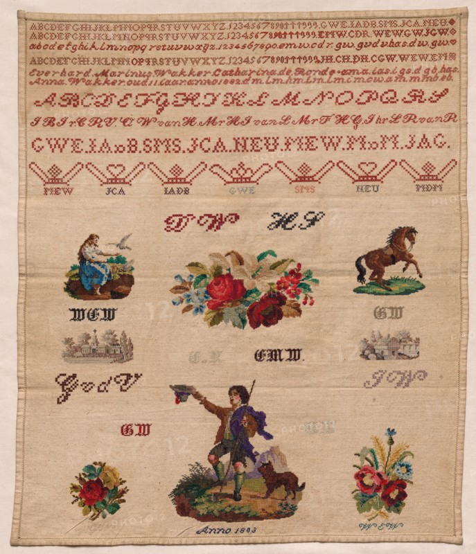 Sampler, 1882. Netherlands, late 19th century. Embroidery; silk on cotton; overall: 48.6 x 41.3 cm (19 1/8 x 16 1/4 in.).