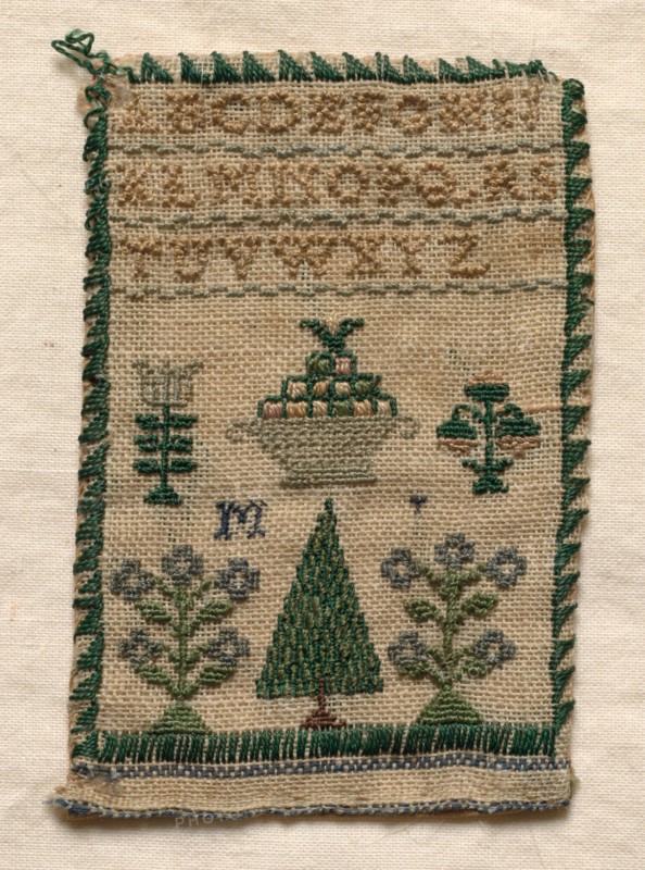 Sampler, 1800s. England, 19th century. Embroidery; silk on woolen canvas; overall: 7.4 x 4.8 cm (2 15/16 x 1 7/8 in.).