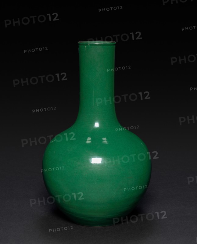 Bottle-shaped Vase, 1736-1795. China, Qing dynasty (1644-1911), Qianlong reign (1736-1795). Porcelain with green glaze; overall: 30.2 cm (11 7/8 in.).