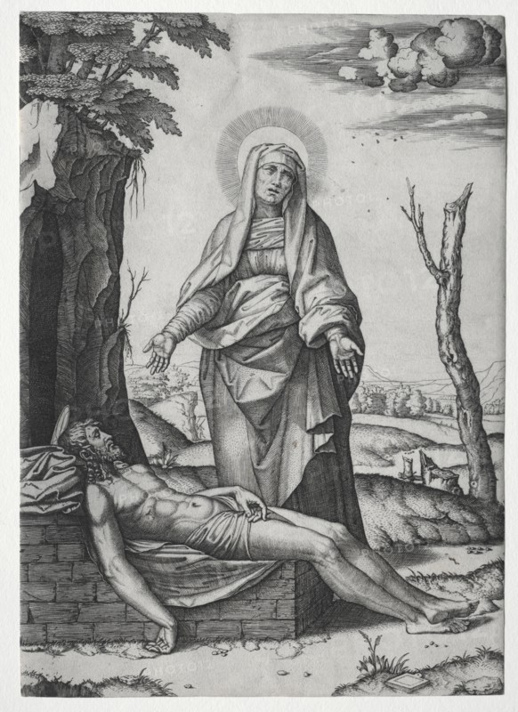 The Pieta'. Marcantonio Raimondi (Italian, 1470/82-1527/34), after Raphael (Italian, 1483-1520). Engraving