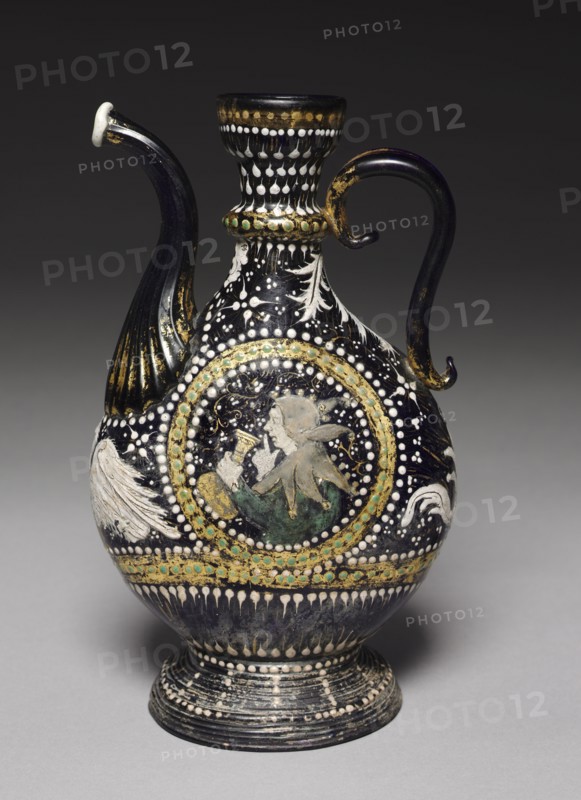 Ewer, c. 1480. Italy, Venice, late 15th century. Enameled lapis-blue glass; overall: 24.2 cm (9 1/2 in.).