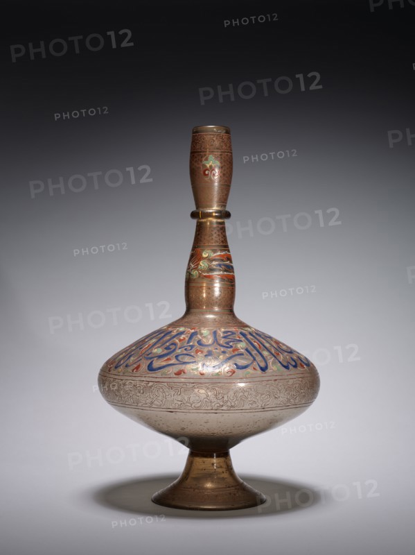 Bottle, c. 1900. Glass with enameled and gilded decoration;