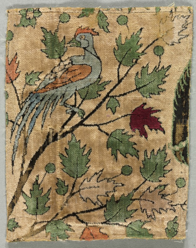 Velvet Fragment, Khusrau Sees Shirin Bathing, 1550-99. Iran, Kashan, Safavid period (1501-1722). Silk; velvet, cut, pile-warp substitution; overall: 19 x 15 cm (7 1/2 x 5 7/8 in.).