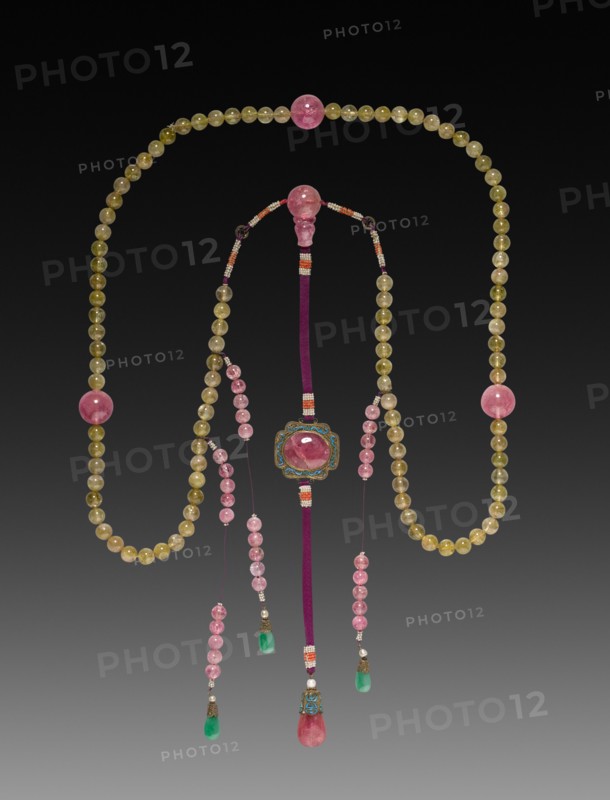 "Mandarin Chain" Bead Necklace, 1800s. China, Qing dynasty (1644-1911). Tourmaline, jade, pearls, seed pearls, seed coral and gilt metal; overall: 120.6 cm (47 1/2 in.).