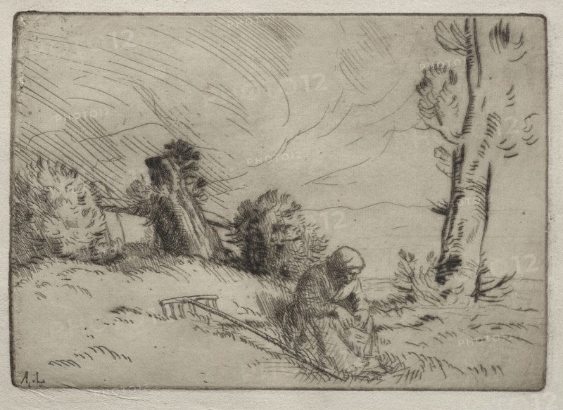 Peasant Woman Seated near a Hedge. Alphonse Legros (French, 1837-1911). Drypoint