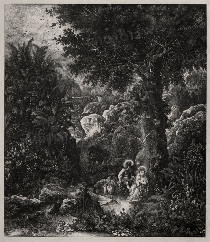 Rest on the Flight into Egypt with a Saddled Donkey, 1871. Rodolphe Bresdin (French, 1822-1885). Lithograph; sheet: 33.6 x 26.8 cm (13 1/4 x 10 9/16 in.); image: 23.1 x 20 cm (9 1/8 x 7 7/8 in.)