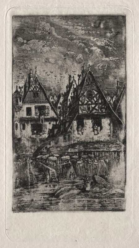 Marketplace with Parasols, 1866. Rodolphe Bresdin (French, 1822-1885). Etching; sheet: 23.2 x 18.3 cm (9 1/8 x 7 3/16 in.); platemark: 17 x 9.2 cm (6 11/16 x 3 5/8 in.).