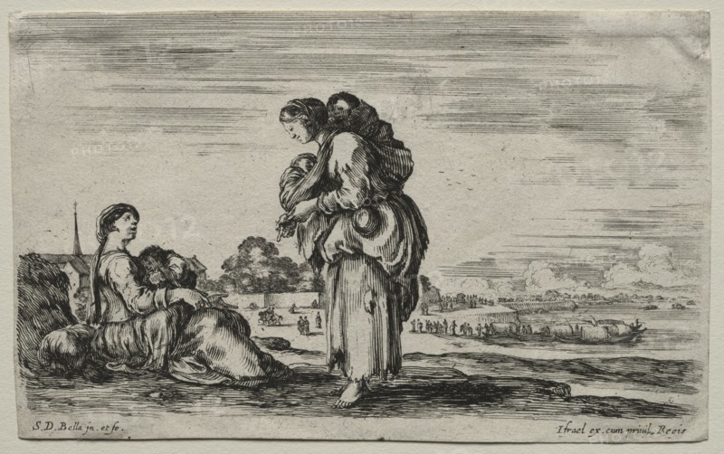 Various Figures and Landscapes:  Two Mothers Chatting Together, 1649. Stefano Della Bella (Italian, 1610-1664). Etching