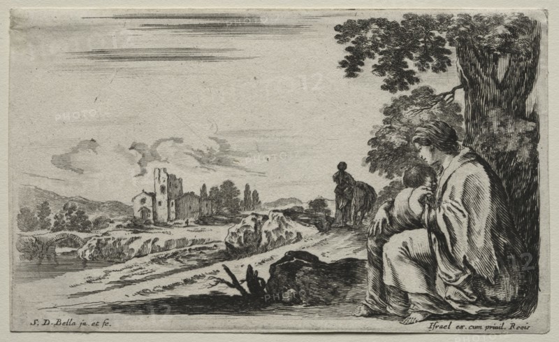 Various Figures and Landscapes:  A Poor Nurse Seated under a Tree, 1649. Stefano Della Bella (Italian, 1610-1664). Etching