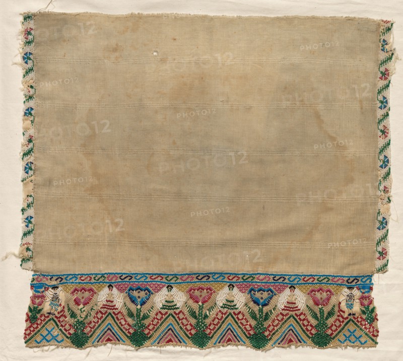 Towel End with Beaded Borders, early 1800s. Mexico, early 19th century. Embroidery; cotton; overall: 47.2 x 42.9 cm (18 9/16 x 16 7/8 in.)