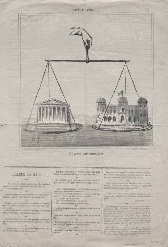 Published in le Charivari (1 February 1970): Actualities (No. 10): Parliamentary Regime, 1870. Honoré Daumier (French, 1808-1879). Lithograph; sheet: 43.9 x 61.6 cm (17 5/16 x 24 1/4 in.); image: 23 x 22.9 cm (9 1/16 x 9 in.)