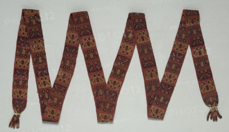 Turban Band (Llauto), c. 300-100 B.C.. Peru, South Coast, Paracas, Late Period, 3rd-1st Century BC. Needle reseau (netting): wool and cotton; overall: 426.5 x 7 cm (167 15/16 x 2 3/4 in.)