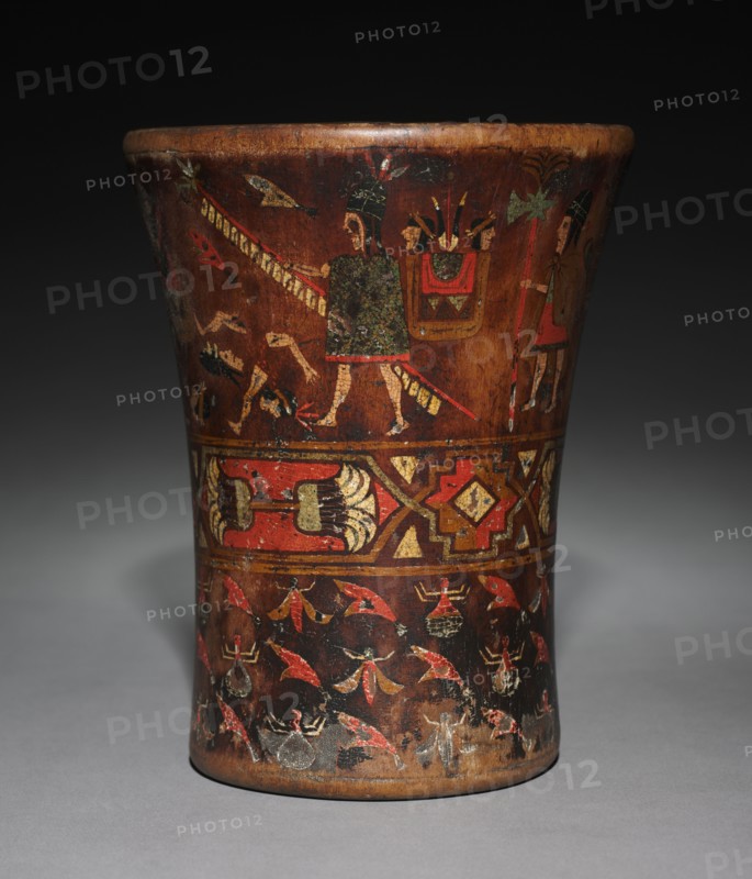 Kero (Waisted Cup), after 1550. Peru, Colonial Inka style, 16th century. Wood, inlaid pigments; diameter of mouth: 18.3 x 14.4 cm (7 3/16 x 5 11/16 in.); overall: 18.3 x 14.4 cm (7 3/16 x 5 11/16 in.).