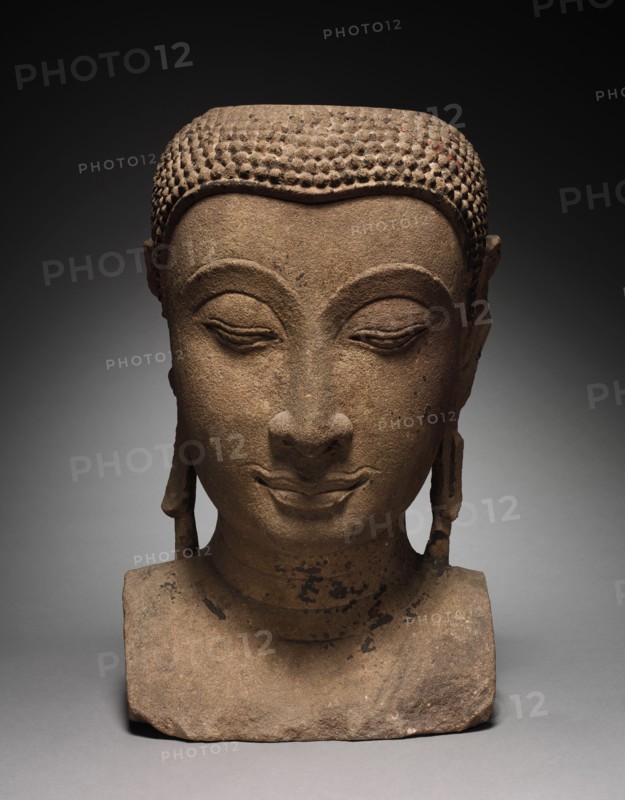 Head of Buddha, 1350-1425. Thailand, Ayutthaya, 14th-15th century. Sandstone and lacquer; overall: 49.6 cm (19 1/2 in.).