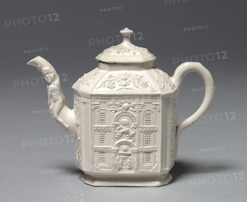 Teapot, c. 1745. Staffordshire Factory (British). Salt-glaze earthenware; with handle: 11.5 x 14.2 cm (4 1/2 x 5 9/16 in.).