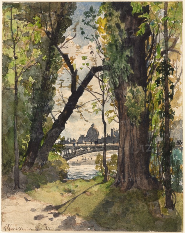 View of the Institut de France from the Foot of the Pont Royal, 1870. Henri Joseph Harpignies (French, 1819-1916). Watercolor; sheet: 23.9 x 19 cm (9 7/16 x 7 1/2 in.).