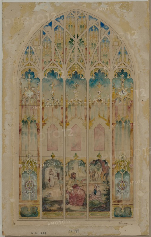 Chapel Window. John La Farge (American, 1835-1910). Watercolor with gouache over graphite; framing lines in black ink; sheet: 71.9 x 44.1 cm (28 5/16 x 17 3/8 in.); image: 63.5 x 35.5 cm (25 x 14 in.).
